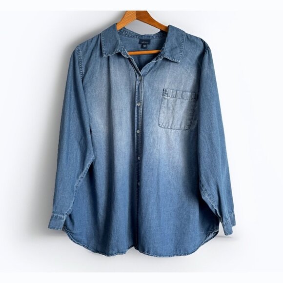 J. Jill Denim Women’s Button Down Top Size 2X Blue Minimalist Capsule Country - Picture 1 of 8